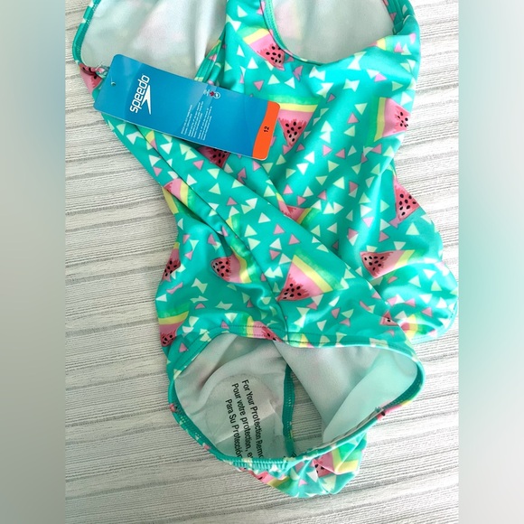 Adorable turquoise watermelon S 12 girls one piece Speedo swimsuit new w/ tags - Picture 4 of 5